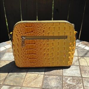Yellow Crocodile-Embossed Crossbody Bag